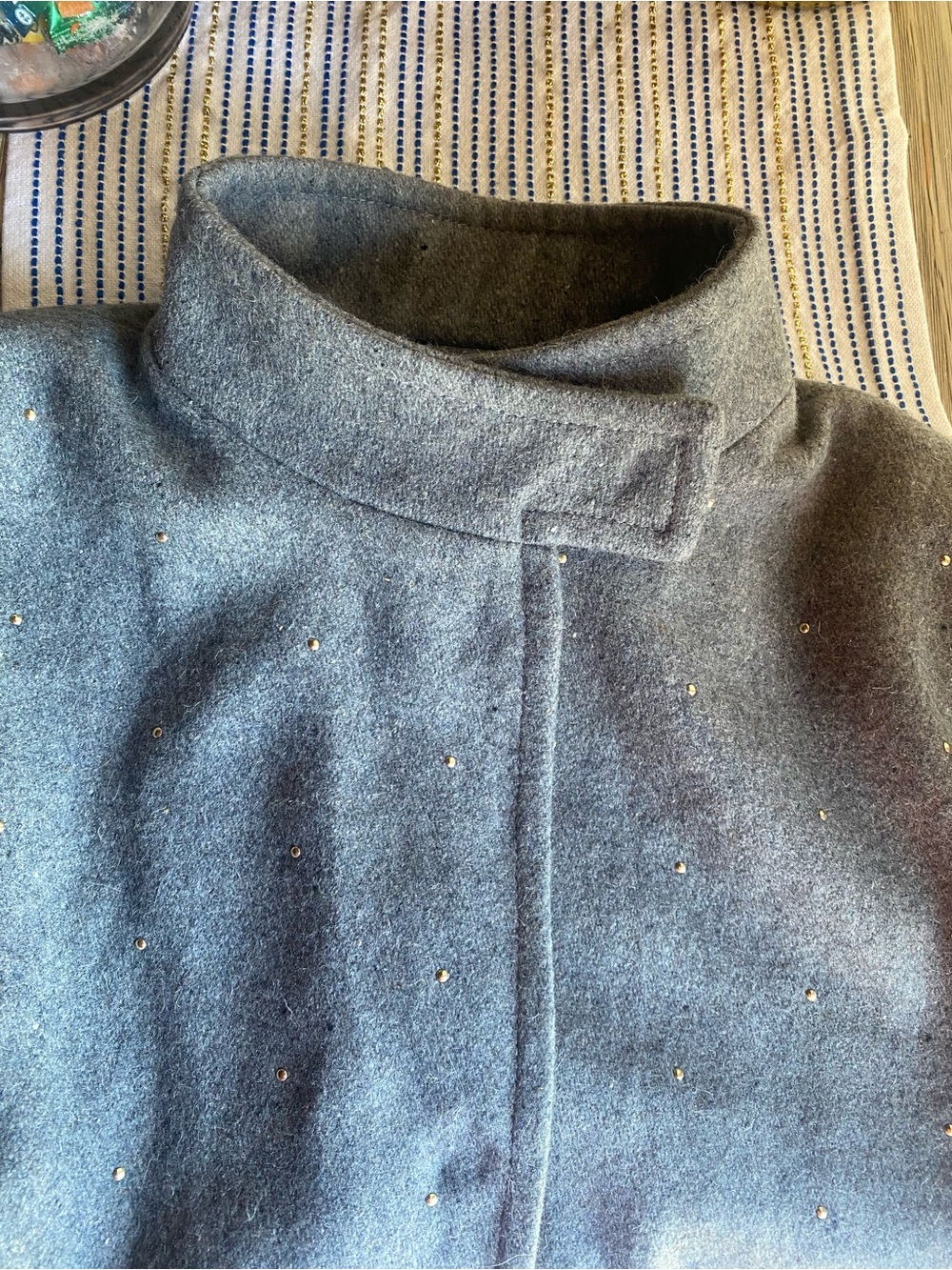 Stella Mccartney Wool Cape Coat Gray Women’s Gold Stud Sz Médium - Picture 4 of 13